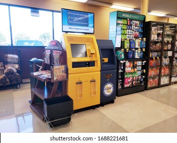 Temecula, California/United States - 03/16/2020: A View Of A DMV Now Kiosk Inside A Local Grocery Store.