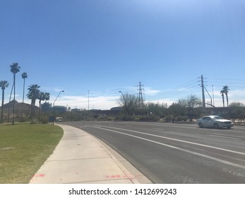 Tempe, Ariz. / US - March 18, 2018 03 18: View South Down Mill Avenue To The Scene Of The First Fatal Accident Involving A Self-driving Car In Which An Uber Vehicle Killed Elaine Herzberg. 3880