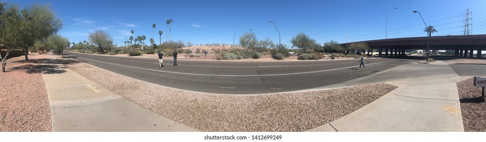 Tempe, Ariz. / US - March 18, 2018 03 18: View East Across Mill Avenue To The Scene Of The First Fatal Accident Involving A Self-driving Car In Which An Uber Vehicle Killed Elaine Herzberg. 3900