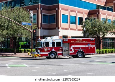 Tempe, AZ - September 2022: Tempe Fire Department Emergency Response Vehicle Rushes To A Call.