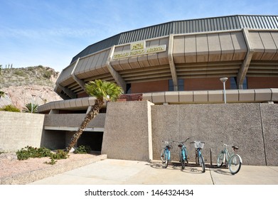 TEMPE, AZ / USA - FEBRUARY 6 2011:  Bicycles Parked In Front Of The ASU Wells Fargo Arena At 600 E Veterans Way In Tempe, Arizona, A Suburb Of Phoenix.