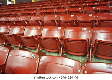 TEMPE, AZ / USA - FEBRUARY 6 2011:  Row Of Maroon Arena Seats Inside The 14,000-seat ASU Wells Fargo Arena Before An Event.