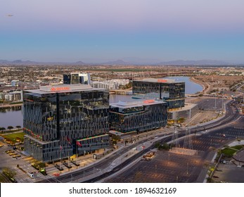 Tempe, JAN 1, 2021 - High angle view of the Tempe cityscape from A Mountain
