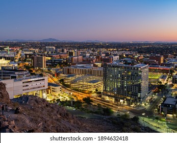 Tempe, JAN 1, 2021 - High angle view of the Tempe cityscape from A Mountain