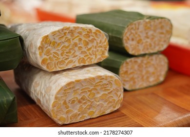 Tempe Or Tempeh Wrapped In Banana Leaves,is A Indonesian Traditional Food.made Of Fermented Soya Beans.