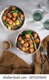 Tempeh Bowl In A Bed Of Grains And Vegetables