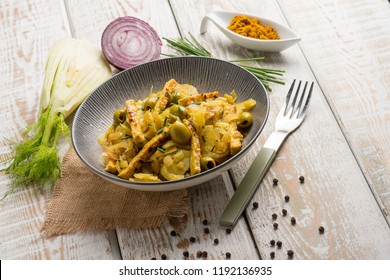 Tempeh Salad With Fennel Olives Curry And Chive