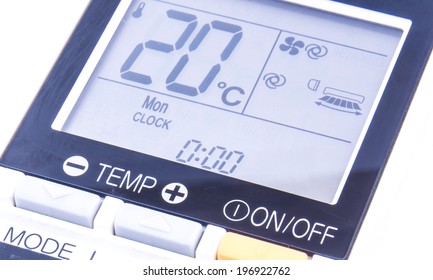 The Temperature Screen Of Air Conditioning Remote Control On The White Background