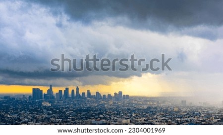Tempest Over the City of Angels: Los Angeles Skyline Amidst a Brooding Thunderstorm