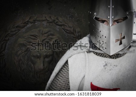 Templar frontal faceguard,  crusade knight in wintery forest for a educational reenactment project