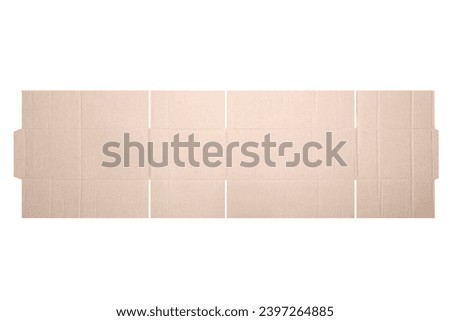 Template of cardboard box mockup with die-cut pattern isolated over white background. Length 25cm x Width 15cm x Height 10cm