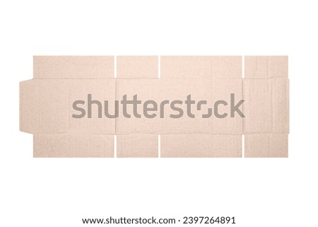 Template of cardboard box mockup with die-cut pattern isolated over white background. Length 15cm x Width 8cm x Height 10cm