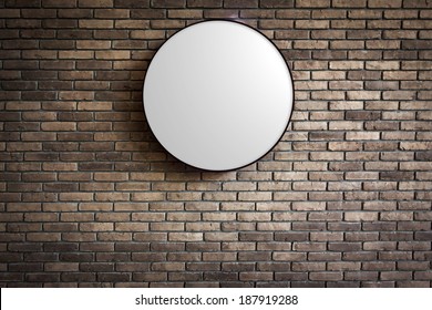 Template - Circle Light Box Logo On The Dark Red Brick Wall