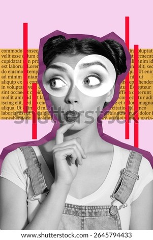 Template collage design trend artwork 3D sketch of silhouette young lady think minded eyes watch urban metaphor fashion surreal dream