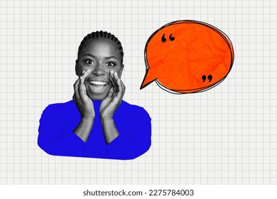 Template collage of funny young lady hands mouth shouting discount drawing speech bubble on plaid copybook pattern background - Powered by Shutterstock