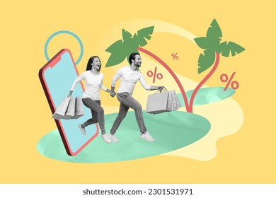 Template digital collage of two people friends family booking resort on special low cost using app device traveling - Powered by Shutterstock