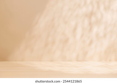 Template with empty table and wall with natural shadow and sunny glare, perfect for product presentation and mockup