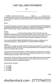 Template of last will and testament