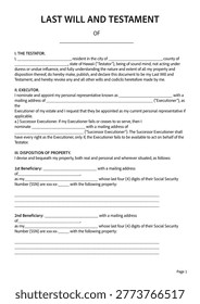 Template of last will and testament