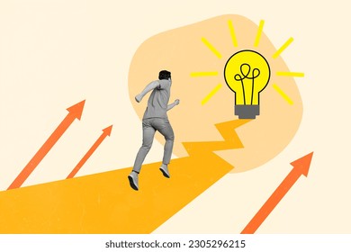 Template magazine image collage of businessman running fast inspired with genius idea start up planning - Shutterstock ID 2305296215