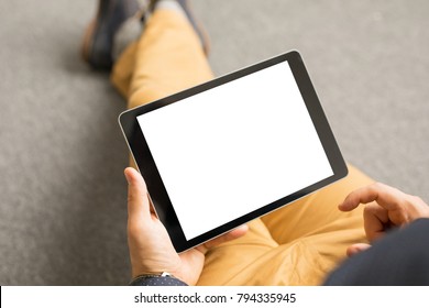 Template and mockup for tablet app design, horizontal screen orientation