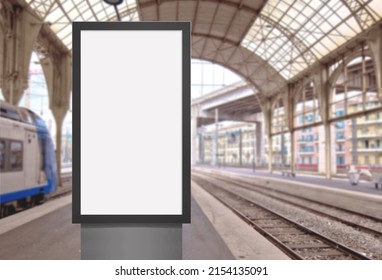 Template of a modern panel with blank white screen for digital media. Signboard mockup for the design of advertisements in railway station. - Powered by Shutterstock