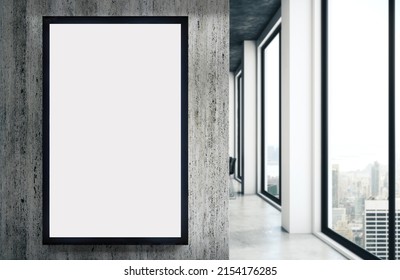 Template of a modern panel with blank white screen in an office corridor. Mockup for the design of advertisements.