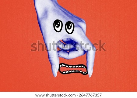 Template poster trend artwork 3D photo collage of character cartoon emoji emotion face confused body language hand gesture sign finger