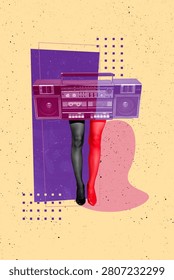 Template sketch image composite artwork collage of boombox body woman sexy legs stand posing entertainment clubber night rest occasion.