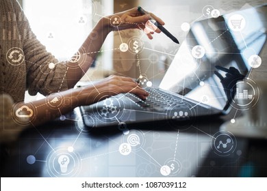 Template for text, Virtual screen Background with icons. Business, internet technology and networking concept. - Shutterstock ID 1087039112