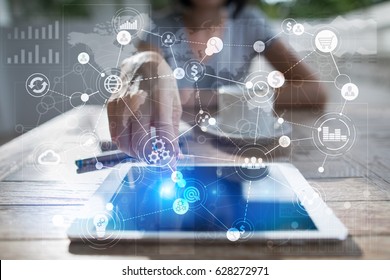 Template for text, Virtual screen Background with icons. Business, internet technology and networking concept.
