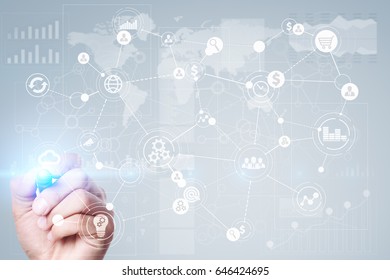 Template for text, Virtual screen Background with icons. Business, internet technology and networking concept.