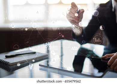 Template for text, Virtual screen Background with icons. Business, internet technology and networking concept.
