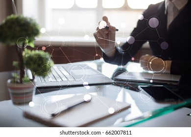 Template for text, Virtual screen Background with icons. Business, internet technology and networking concept.