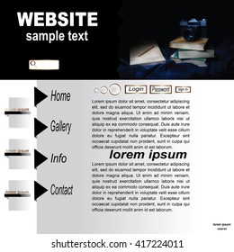 Template of website design with old camera, books and notebook