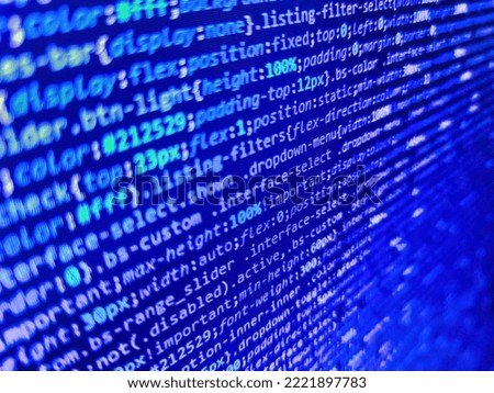 Template of website, selective focus. Close up of random computer code comprised of numbers and letters. Monitor closeup of function source code. Computer program preview
