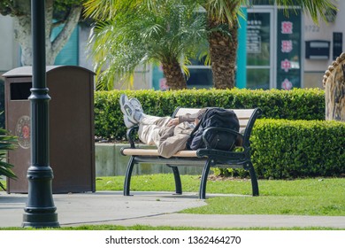 Temple City, FEB 26: Old Man Sleeping With His Back On A Chair On FEB 26, 2019 At Temple City, California