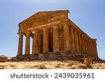 Temple of Concordia, The Valley of the Temples in Agrigento, archaeological heritage. Hellenic Doric architecture in Sicily, Italy, famous tourist place, no people. August 2023.