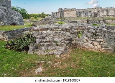 The Temple Of The Frescoes, Used As An Observatory For Tracking The Movements Of The Sun. Niched Figurines Of The Maya Diving God Or Venus Deity Decorate Its Facade. Tulum, Mexico, December 2018