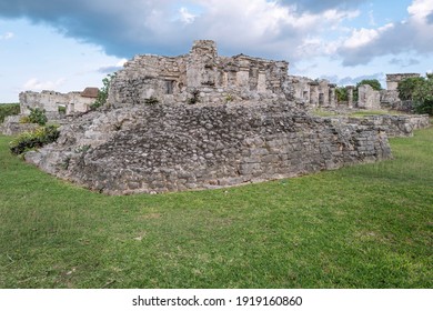 The Temple Of The Frescoes, Used As An Observatory For Tracking The Movements Of The Sun. Niched Figurines Of The Maya Diving God Or Venus Deity Decorate Its Facade. Tulum, Mexico, December 2018