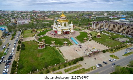 Temple Golden Abode of Buddha Shakyamuni. Aerial view