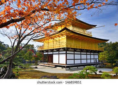 Temple Of The Golden Pavilion On Kyoto, Japan.