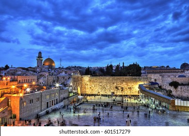The Temple Mount - Western Wall and the golden Dome of the Rock in the old city of Jerusalem, Israel. HDR image.