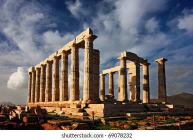 The Temple of Poseidon (ancient God of the Sea in the Greek Mythology) at Cape Sounion