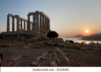 temple of Poseidon on coast of cape Sounion at the sunset - Powered by Shutterstock