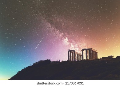 Temple of Poseidon with starry sky  - Powered by Shutterstock