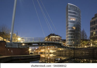 Temple Quay Bridge In Bristol By Night, Bristol, England, UK