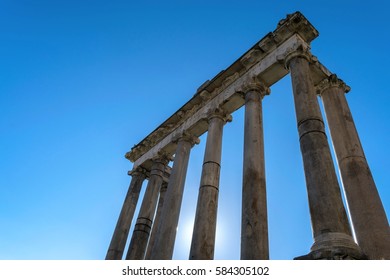 Temple Of Saturn At The Roman Forum.