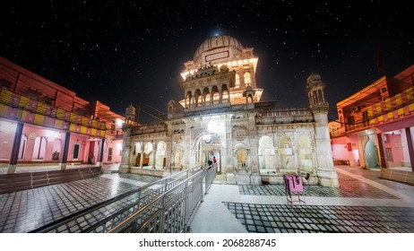 Temple with thousands of sacred rats Karni Mata. Beautiful view of the temple and the starry sky. Disnok, suburb of Bikaner, India