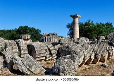 Temple Of Zeus Monument (470-457 B.C.) In Olympia, Greece